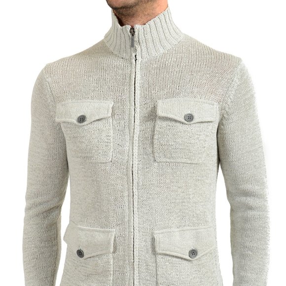 Kenneth Cole Men's Light Gray Full Zip Knitted Cardigan Sweater - Picture 1 of 7